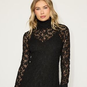 Tapeline Marcy Black Lace Mock Neck Mini Dress - Size S